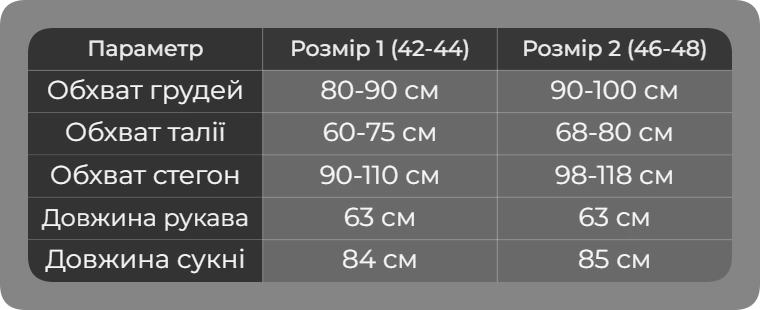 Таблица размеров