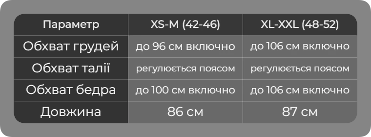 Таблица размеров