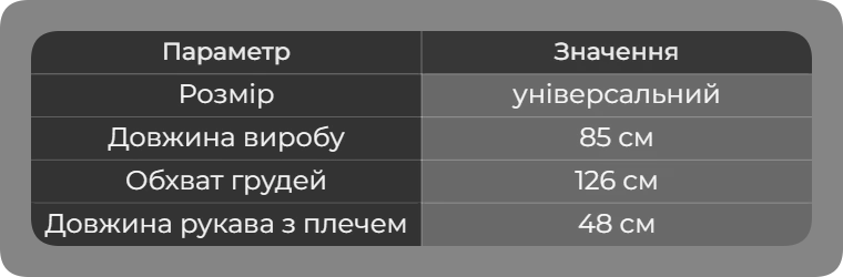 Таблица размеров