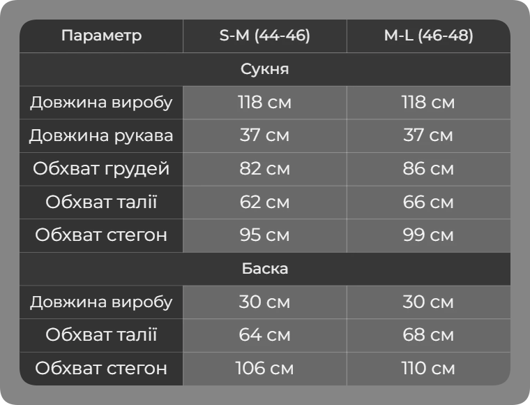 Таблица размеров