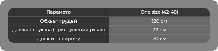 Таблица размеров