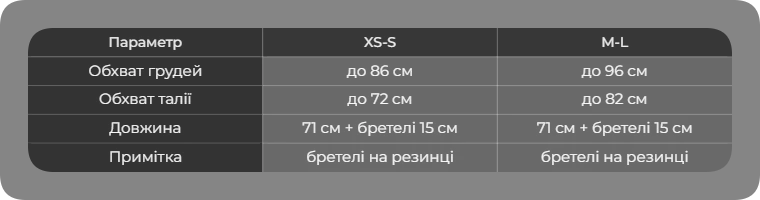 Таблица размеров