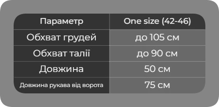 Таблица размеров