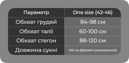 Таблица размеров