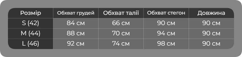 Таблица размеров