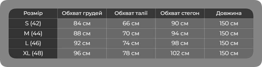 Таблица размеров