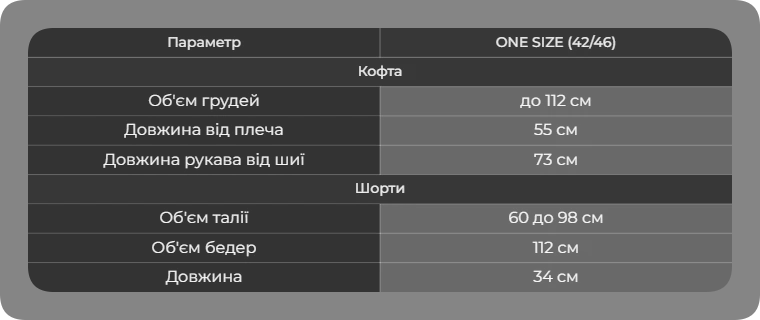 Таблица размеров