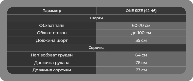 Таблица размеров