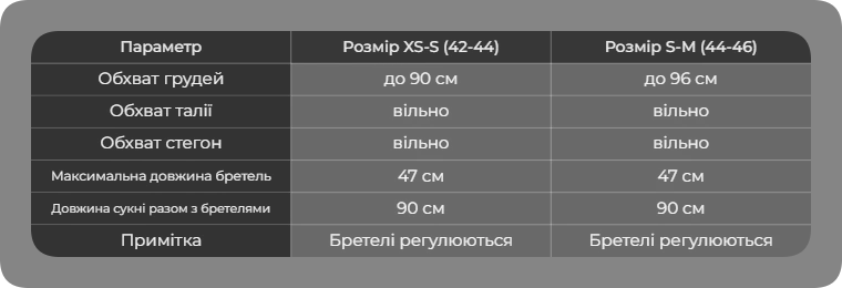 Таблица размеров