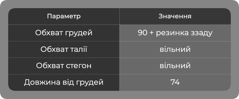 Таблица размеров