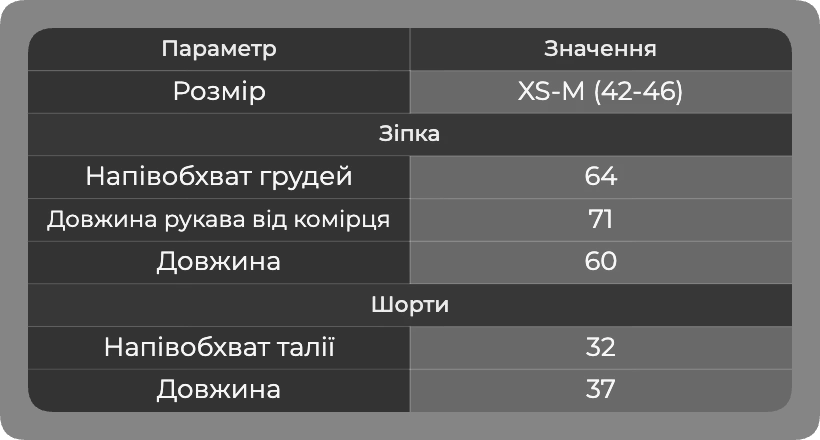 Таблица размеров