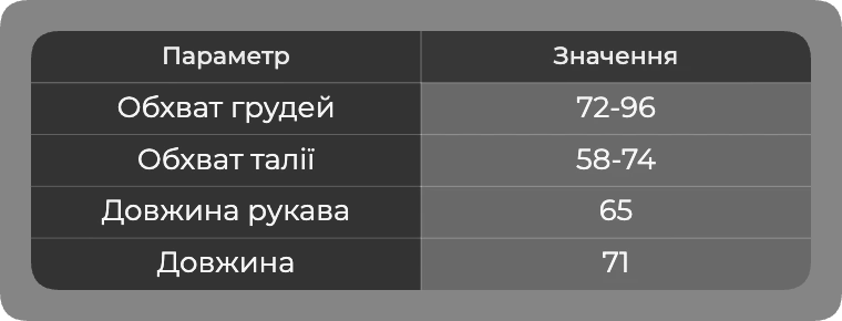 Таблица размеров