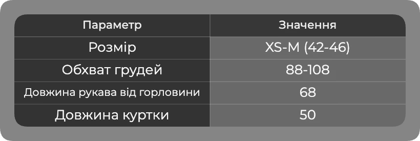 Таблица размеров