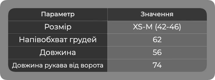 Таблица размеров