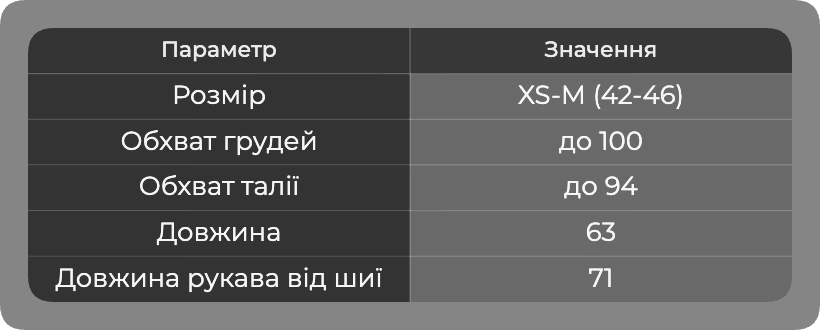 Таблица размеров