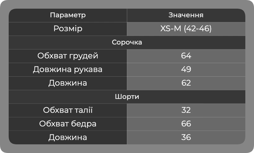 Таблица размеров