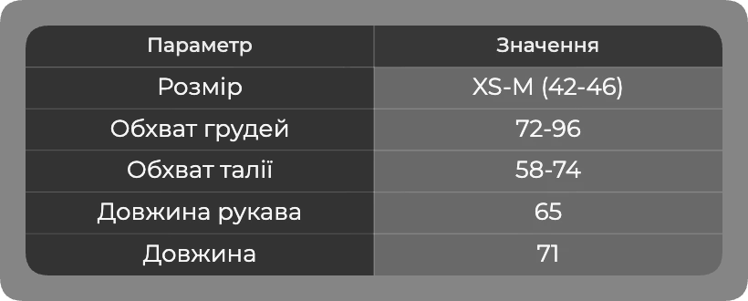 Таблица размеров