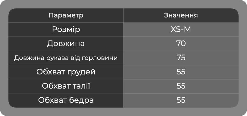 Таблица размеров