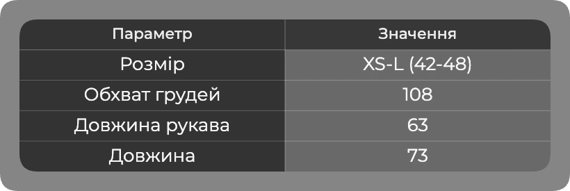 Таблица размеров