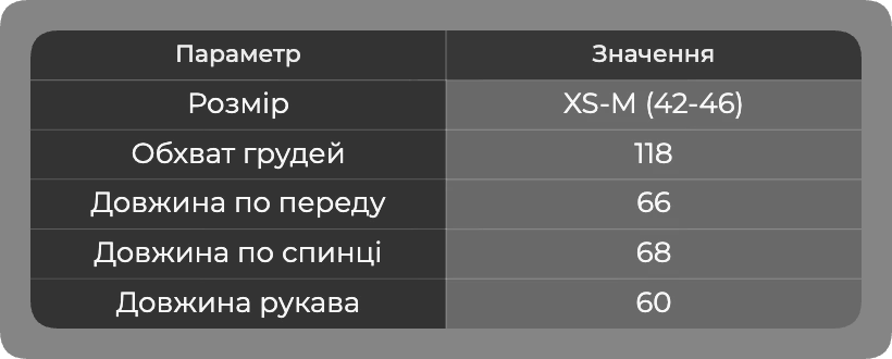 Таблица размеров