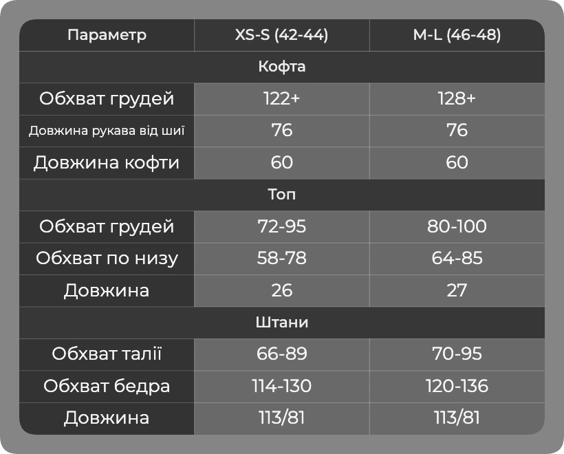 Таблица размеров Таблица размеров