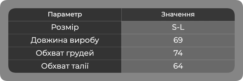 Таблица размеров