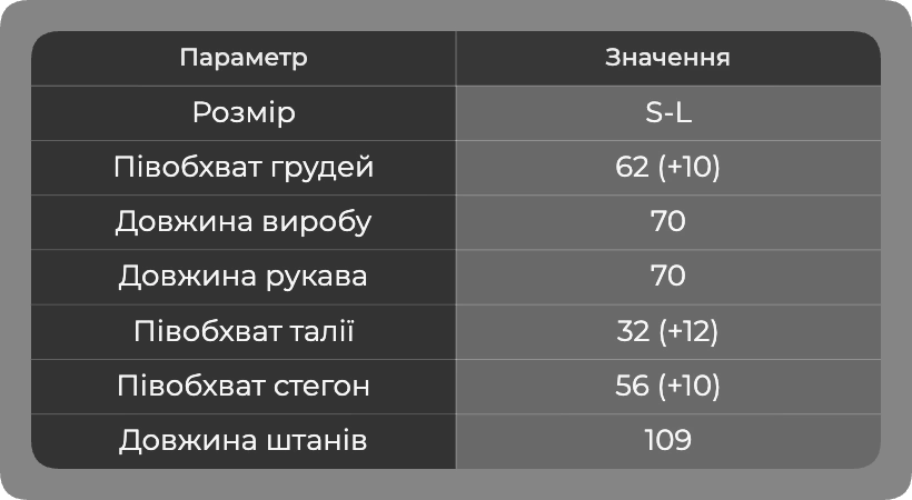 Таблица размеров Таблица размеров