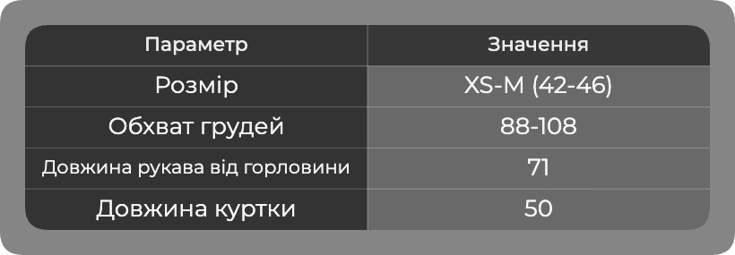 Таблица размеров