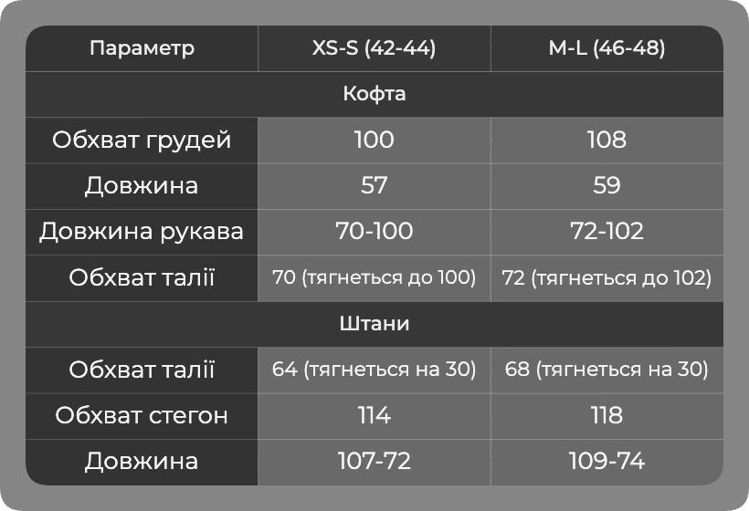 Таблица размеров Таблица размеров