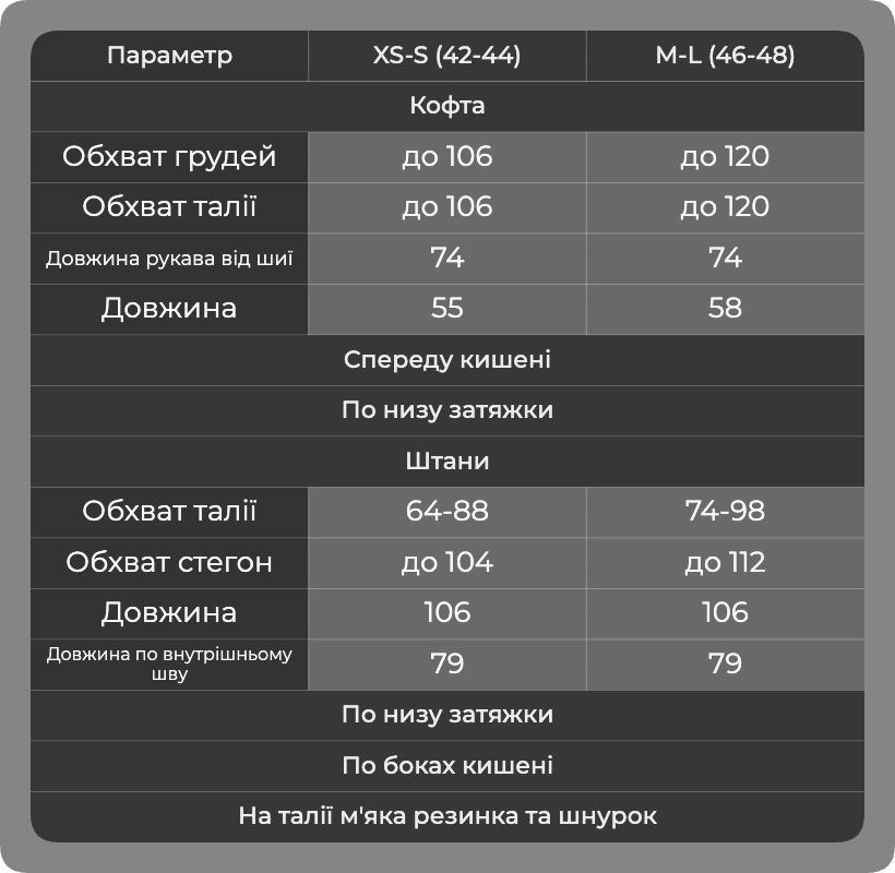 Таблица размеров Таблица размеров