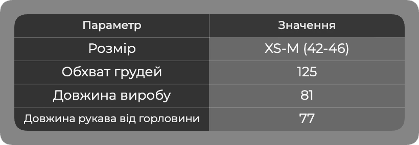 Таблиця розмірів
