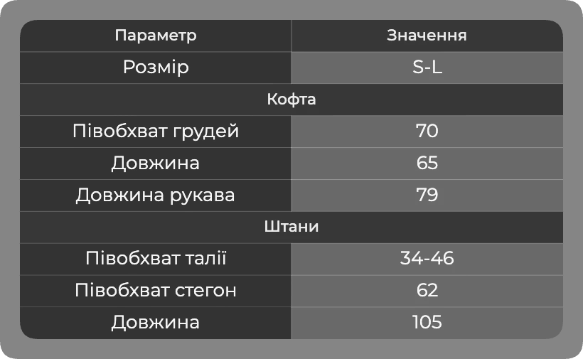 Таблица размеров