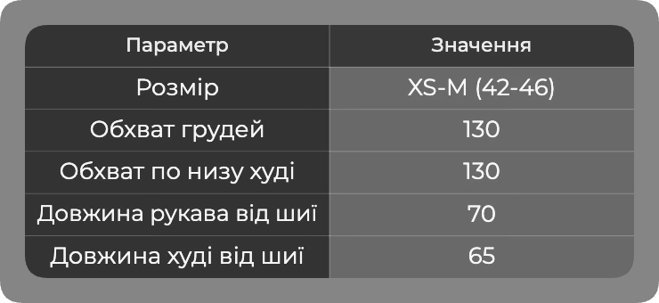Таблица размеров
