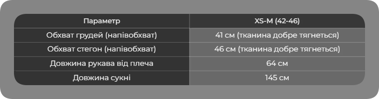 Таблица размеров