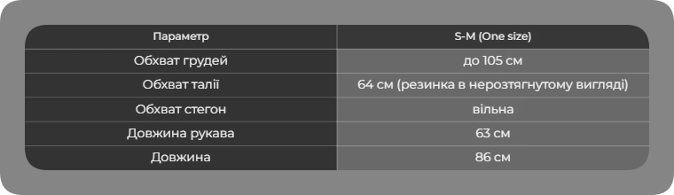 Таблица размеров